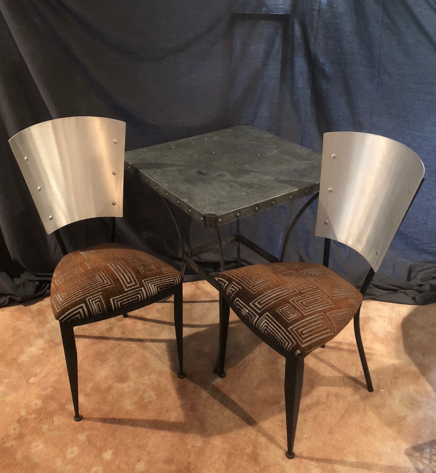 Modern upholstered Metal Bistro Chairs w/Metal Table