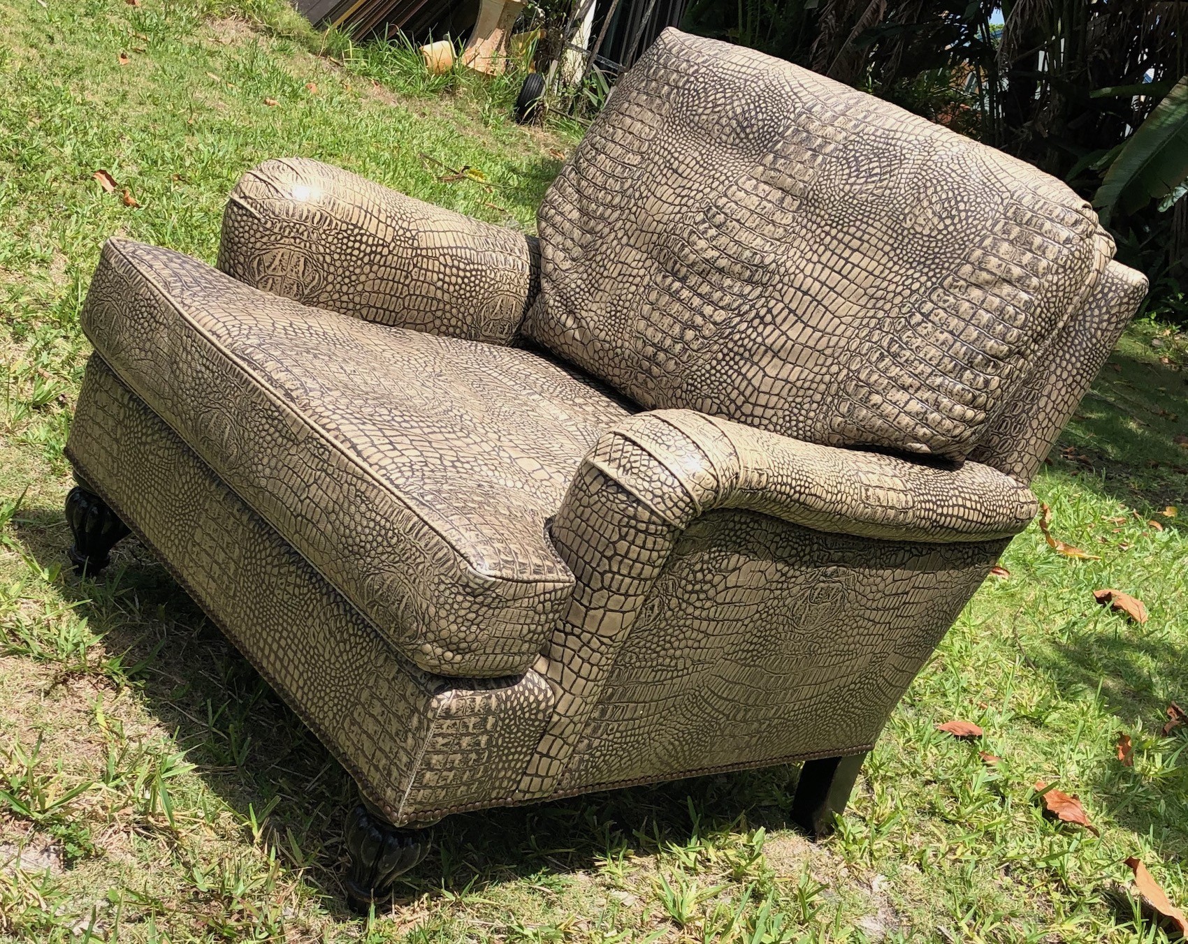 Faux Crocodile stamped leather club chair